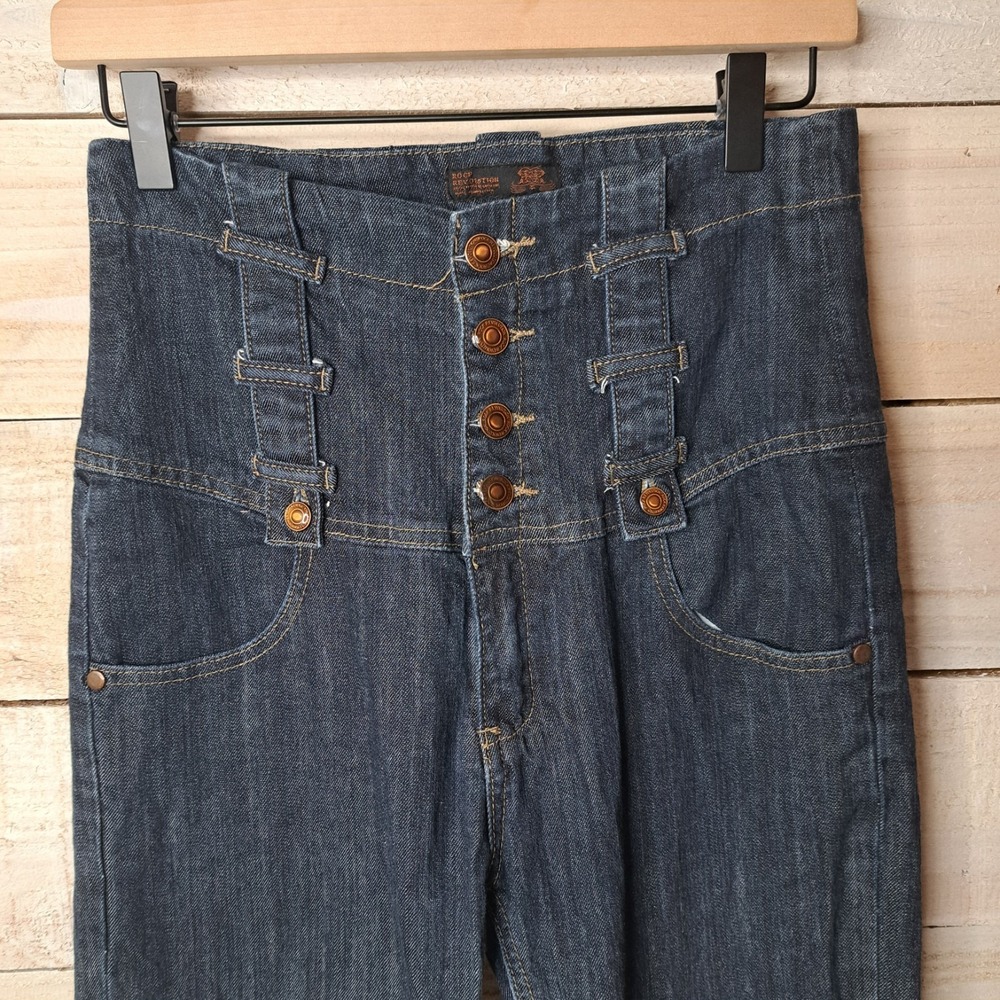 Vintage Soft Grunge Corset Multi Button Fly Women's Jeans Size 27 Dark Wash